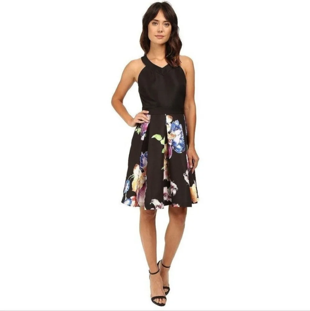 Ted Baker London Black Floral Illusia Pleated Dress - Ted 1/US 4